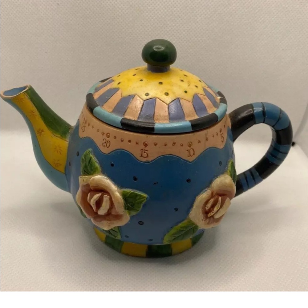 Vintage Milson & Louis Hand Painted Ceramic Timer Teapot Floral Design RARE